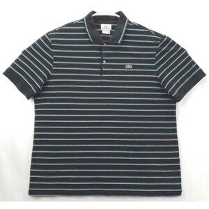 Lacoste Polo Shirt Mens 6 Black White Striped Cotton Croc Logo Golf